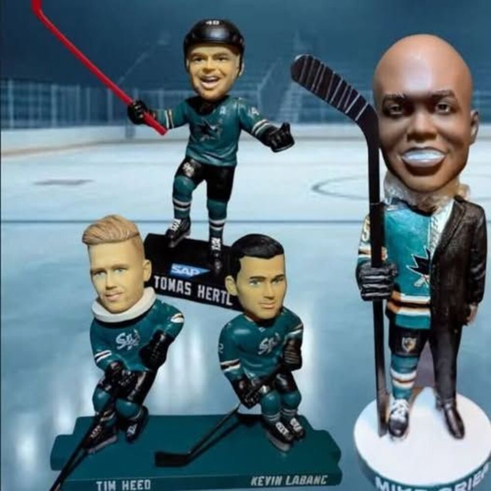 🏒 3 BOBBLEHEADS! SJ Sharks Fans HERTL, GM MIKE GRIER, and HEED & LABANC NIB SG